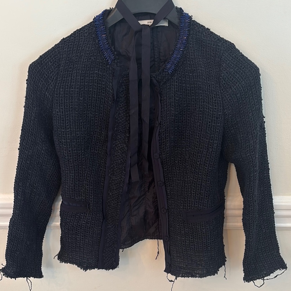 Prada Runway Frayed Tweed Jacket – Size XS